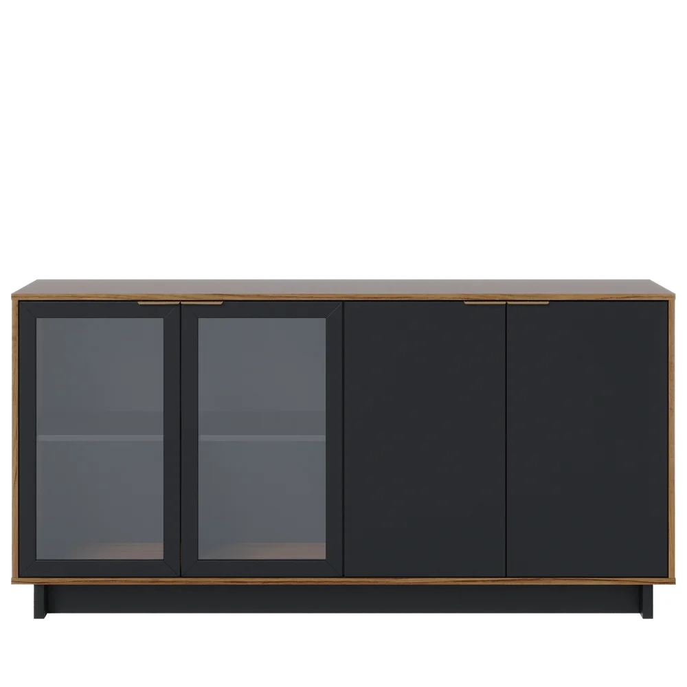 Balcão Aparador Buffet Vicky C05 Noce Milano/Preto Fosco - Mpozenato