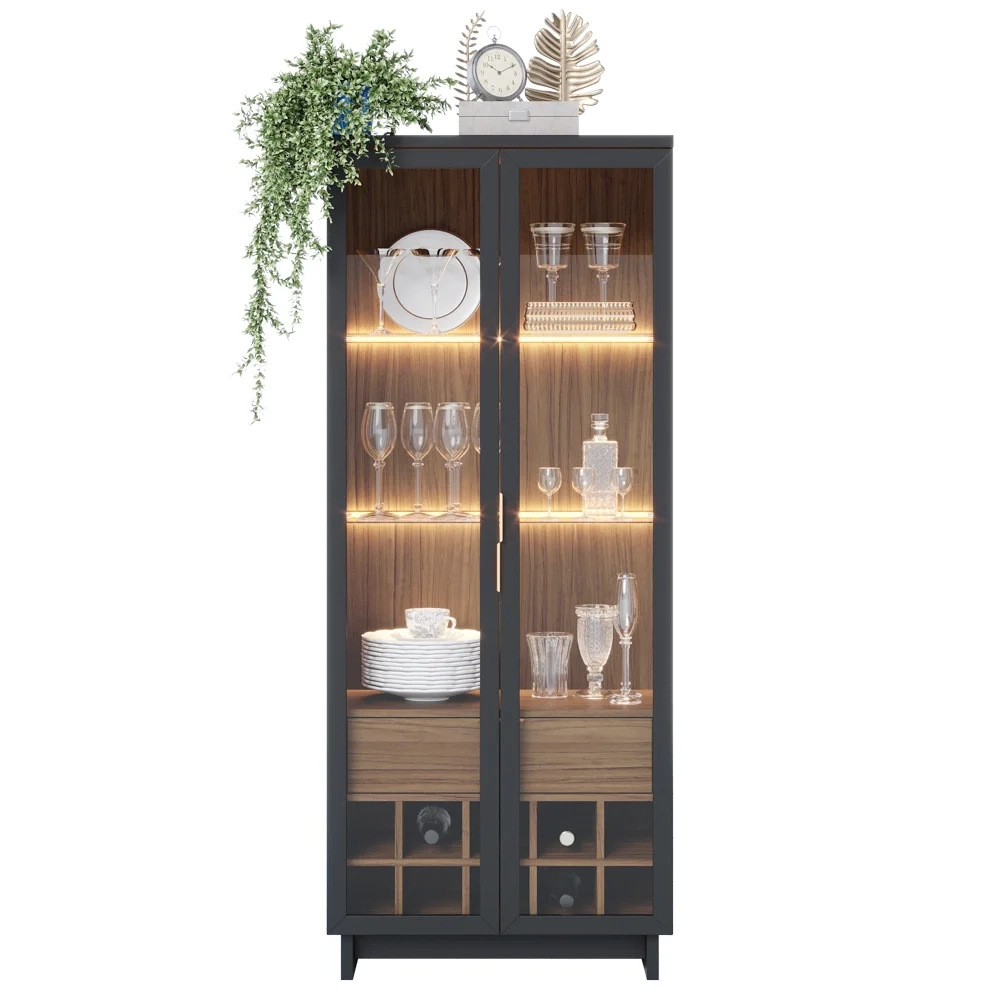 Cristaleira Adega 2 Portas 1 Gaveta Tijuca C05 Preto Fosco/Noce Milano - Mpozenato