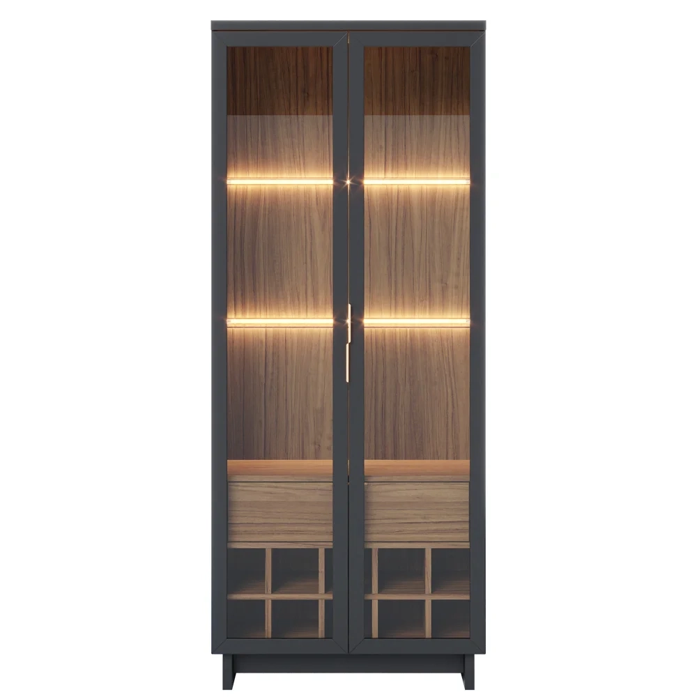 Cristaleira Adega 2 Portas 1 Gaveta Tijuca C05 Preto Fosco/Noce Milano - Mpozenato