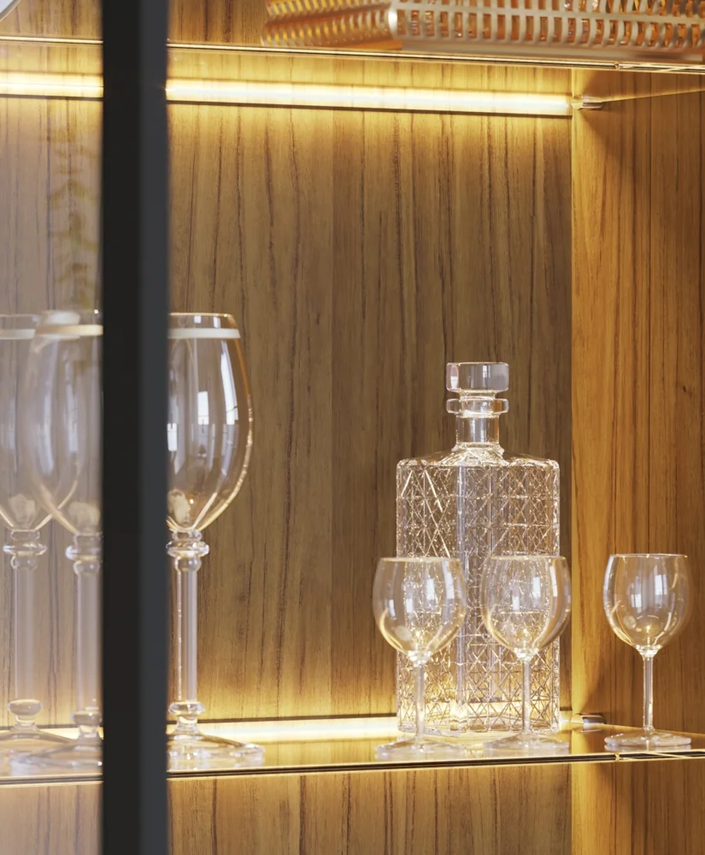 Cristaleira Adega 2 Portas 1 Gaveta Tijuca C05 Preto Fosco/Noce Milano - Mpozenato