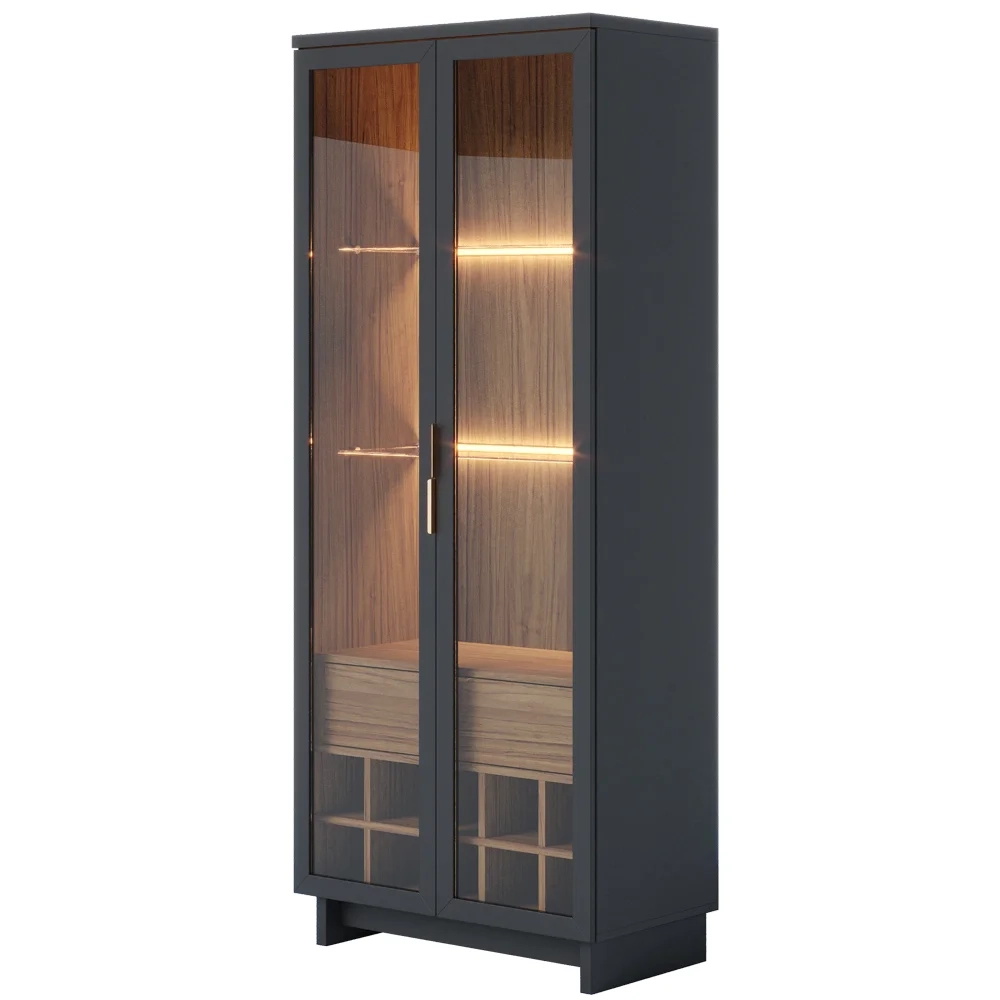 Cristaleira Adega 2 Portas 1 Gaveta Tijuca C05 Preto Fosco/Noce Milano - Mpozenato