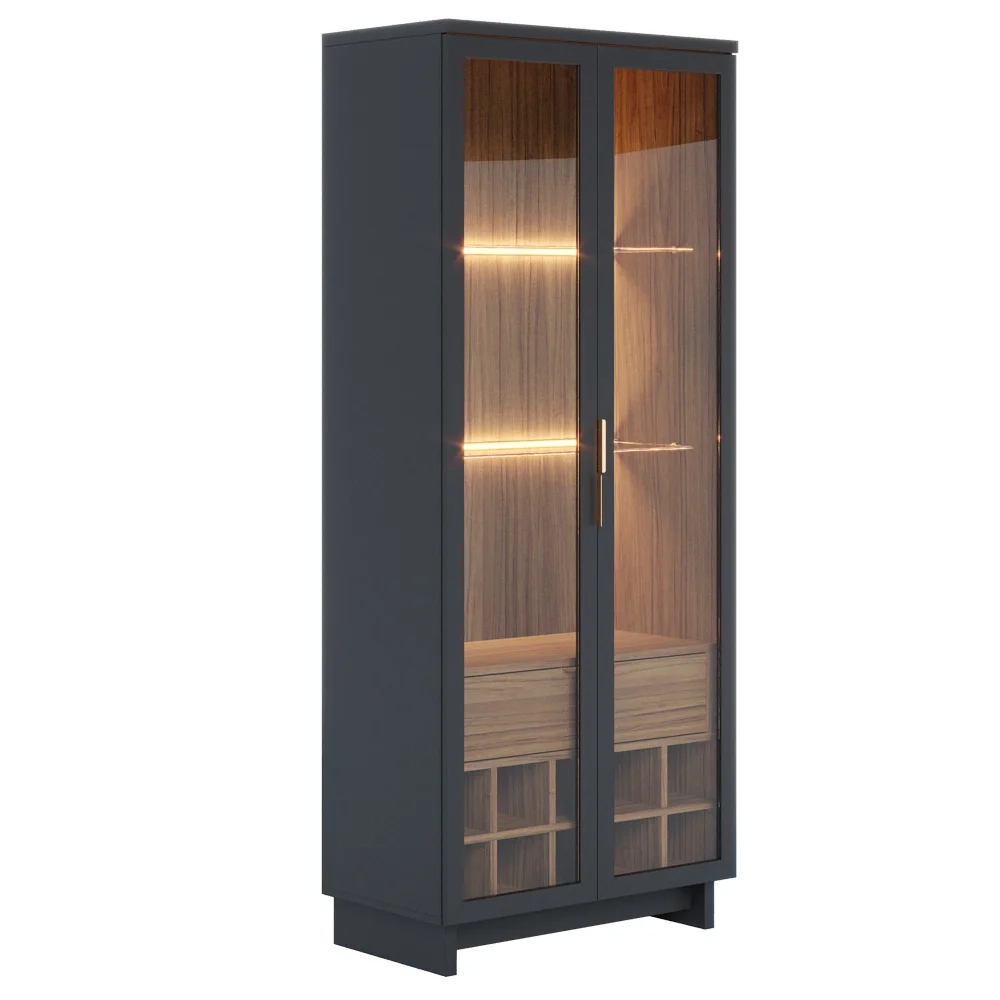 Cristaleira Adega 2 Portas 1 Gaveta Tijuca C05 Preto Fosco/Noce Milano - Mpozenato