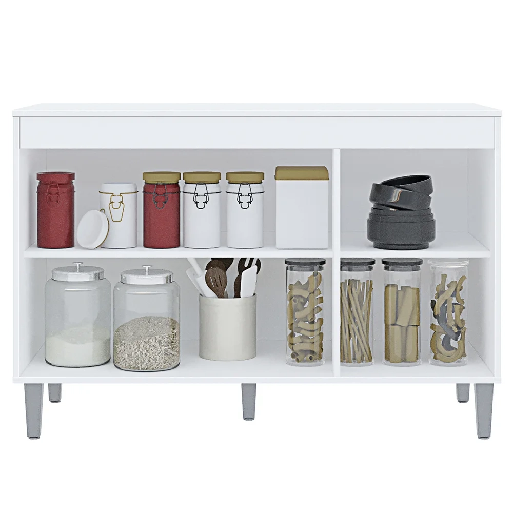 Balcão Gabinete Para Pia 120cm sem Tampo 3 Portas Manu Branco - AJL Móveis