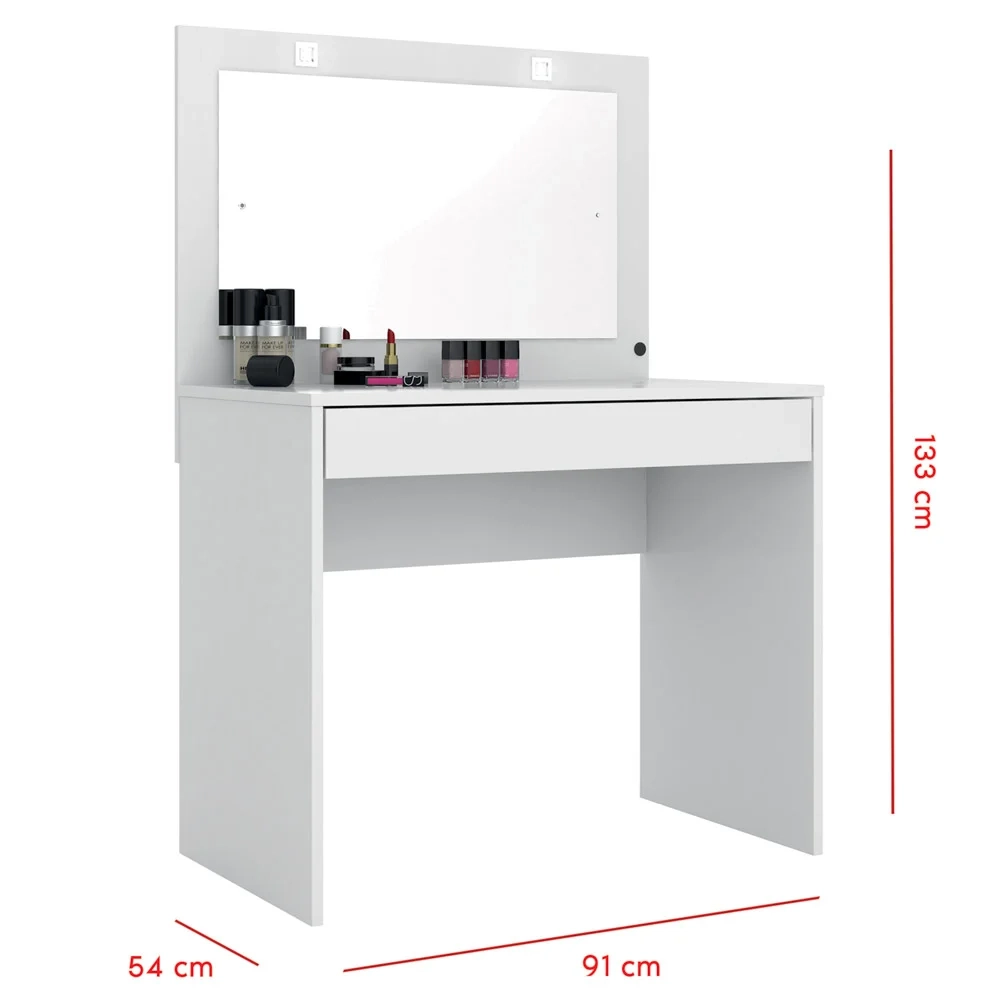 Penteadeira Camarim Com Espelho 1 Gaveta Atraente D02 Branco - Mpozenato