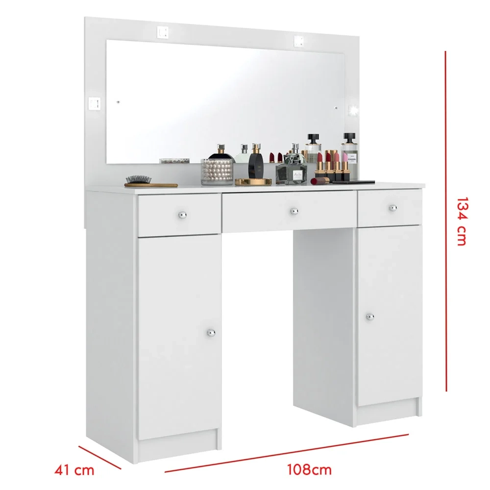 Penteadeira Camarim Com Espelho 2 Portas 3 Gavetas Carisma D02 Branco - Mpozenato