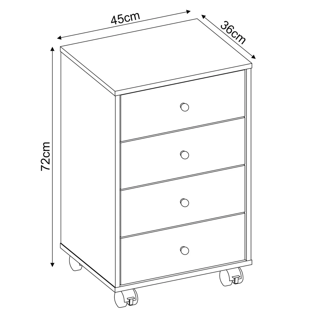 Gaveteiro Office 4 Gavetas Com Rodízios Presence D02 Grafito - Mpozenato