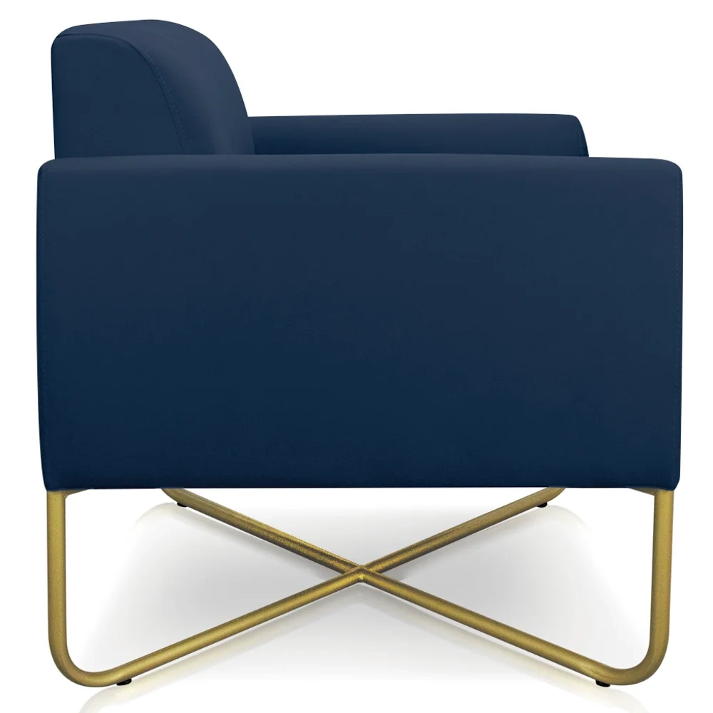 Poltrona Decorativa Base Industrial X Dourada Maressa S01 Suede Azul Marinho - Ibiza
