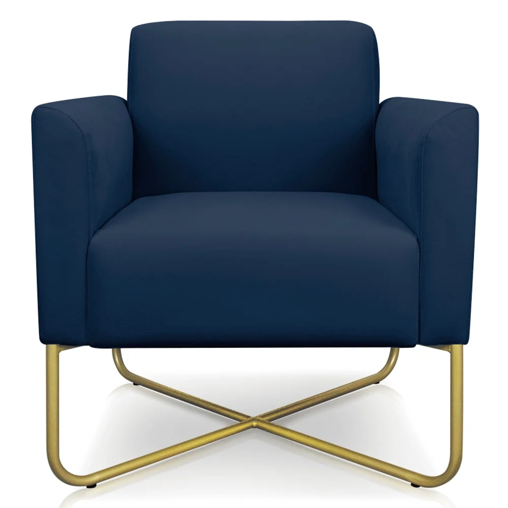 Poltrona Decorativa Base Industrial X Dourada Maressa S01 Suede Azul Marinho - Ibiza