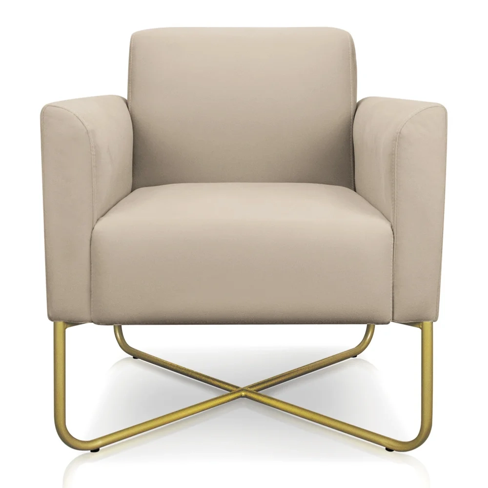 Poltrona Decorativa Base Industrial X Dourada Maressa S03 Suede Bege - Ibiza