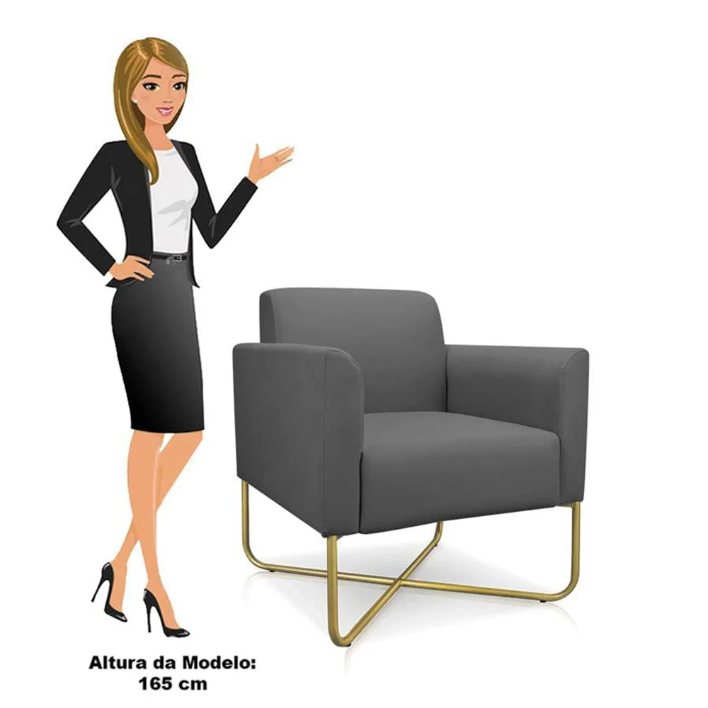 Poltrona Decorativa Base Industrial X Dourada Maressa S08 Suede Grafite - Ibiza