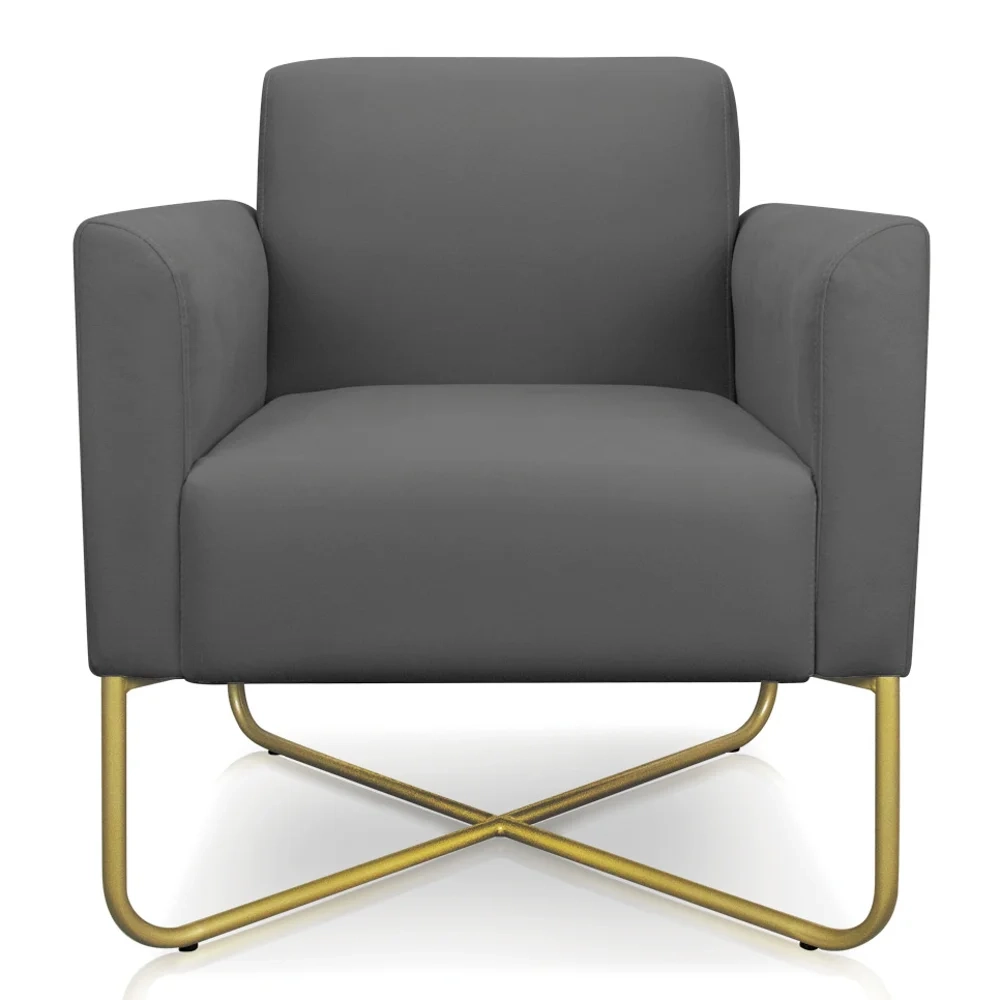 Poltrona Decorativa Base Industrial X Dourada Maressa S08 Suede Grafite - Ibiza