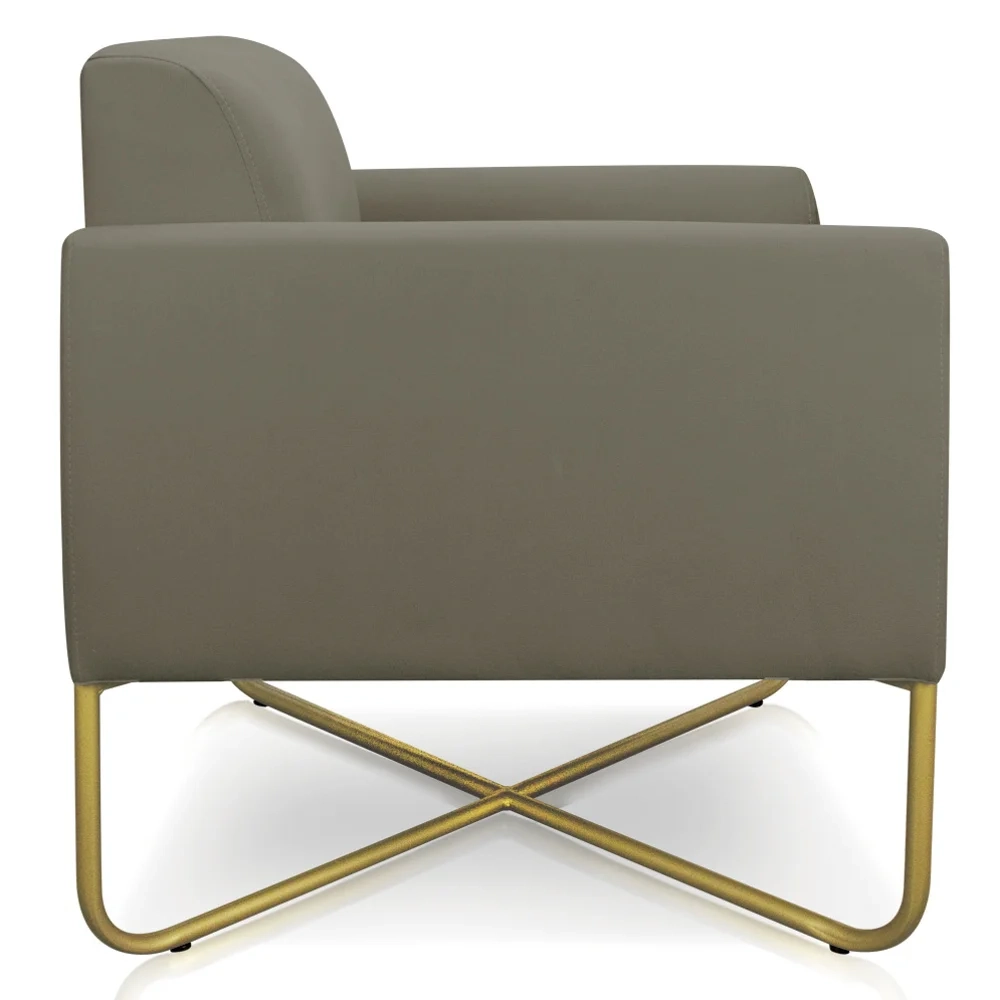 Poltrona Decorativa Base Industrial X Dourada Maressa S12 Suede Marrom Rato - Ibiza