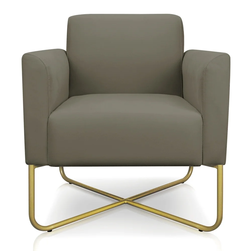 Poltrona Decorativa Base Industrial X Dourada Maressa S12 Suede Marrom Rato - Ibiza