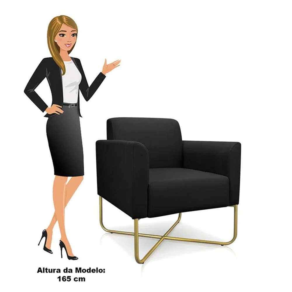 Poltrona Decorativa Base Industrial X Dourada Maressa S07 Suede Preto - Ibiza