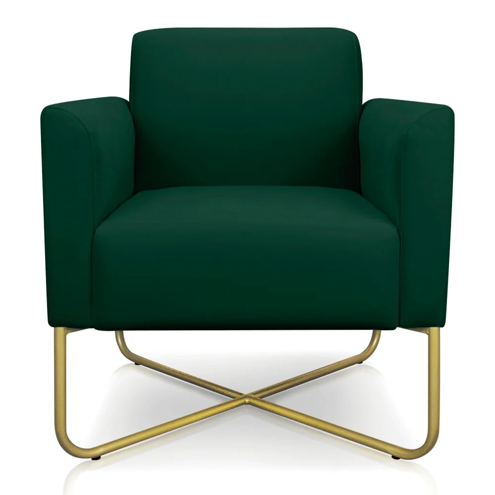 Poltrona Decorativa Base Industrial X Dourada Maressa S23 Suede Verde - Ibiza