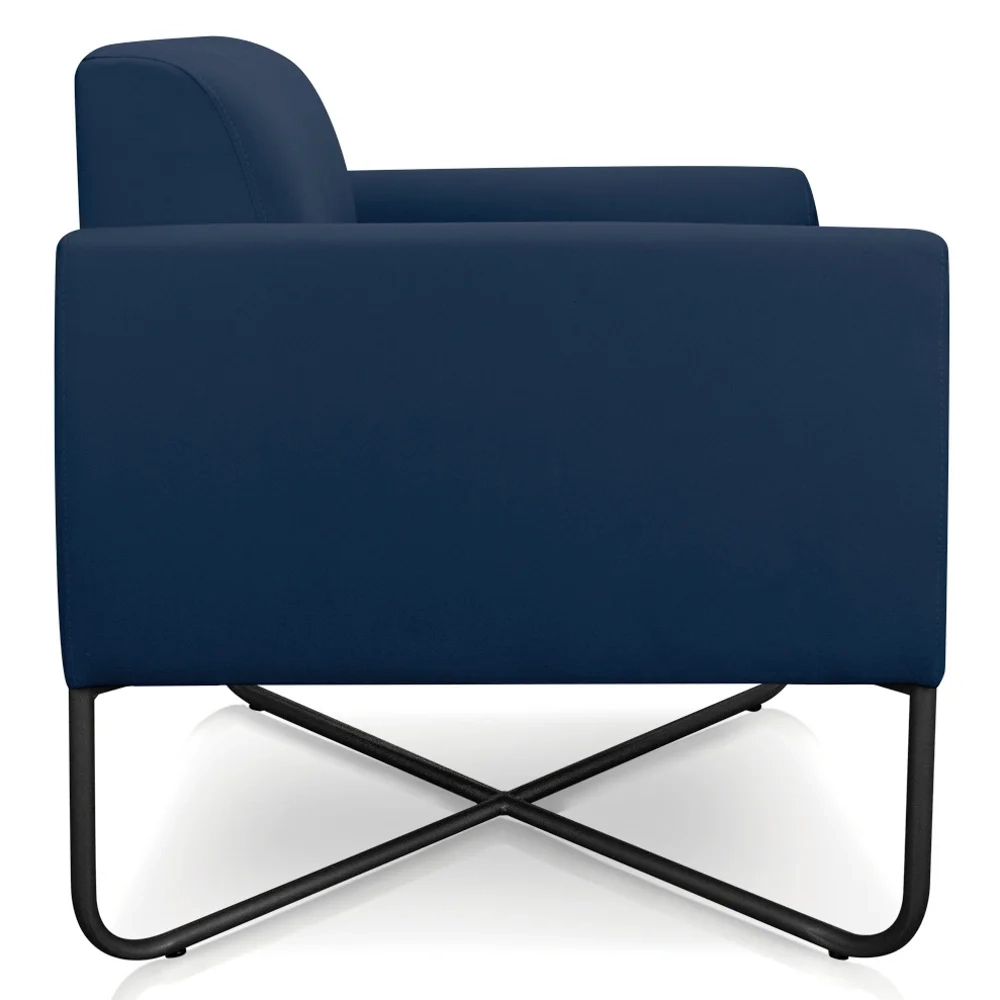 Poltrona Decorativa Base Industrial X Preta Maressa S01 Suede Azul Marinho - Ibiza