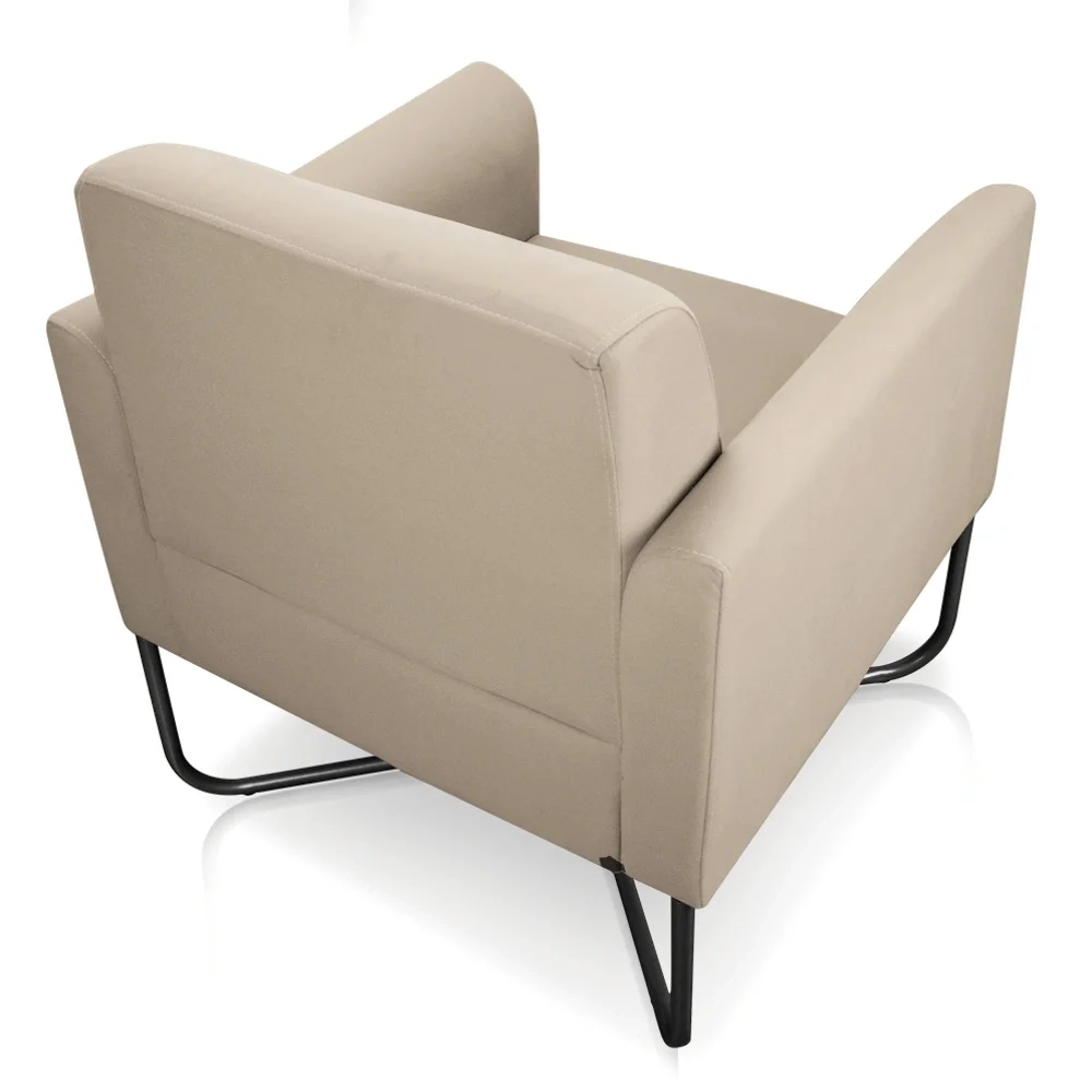 Poltrona Decorativa Base Industrial X Preta Maressa S03 Suede Bege - Ibiza