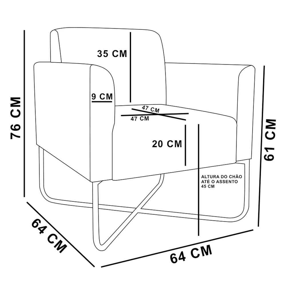 Poltrona Decorativa Base Industrial X Preta Maressa S03 Suede Bege - Ibiza