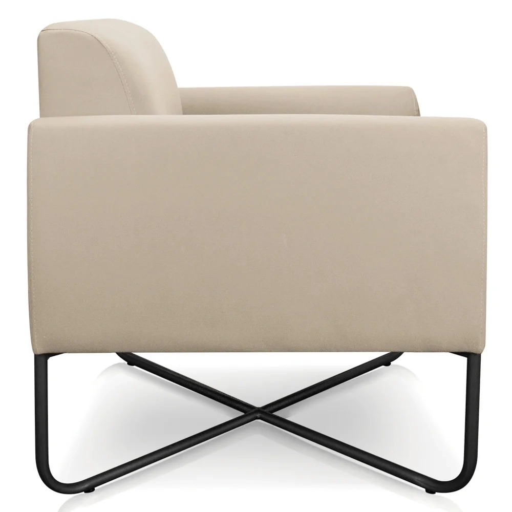 Poltrona Decorativa Base Industrial X Preta Maressa S03 Suede Bege - Ibiza