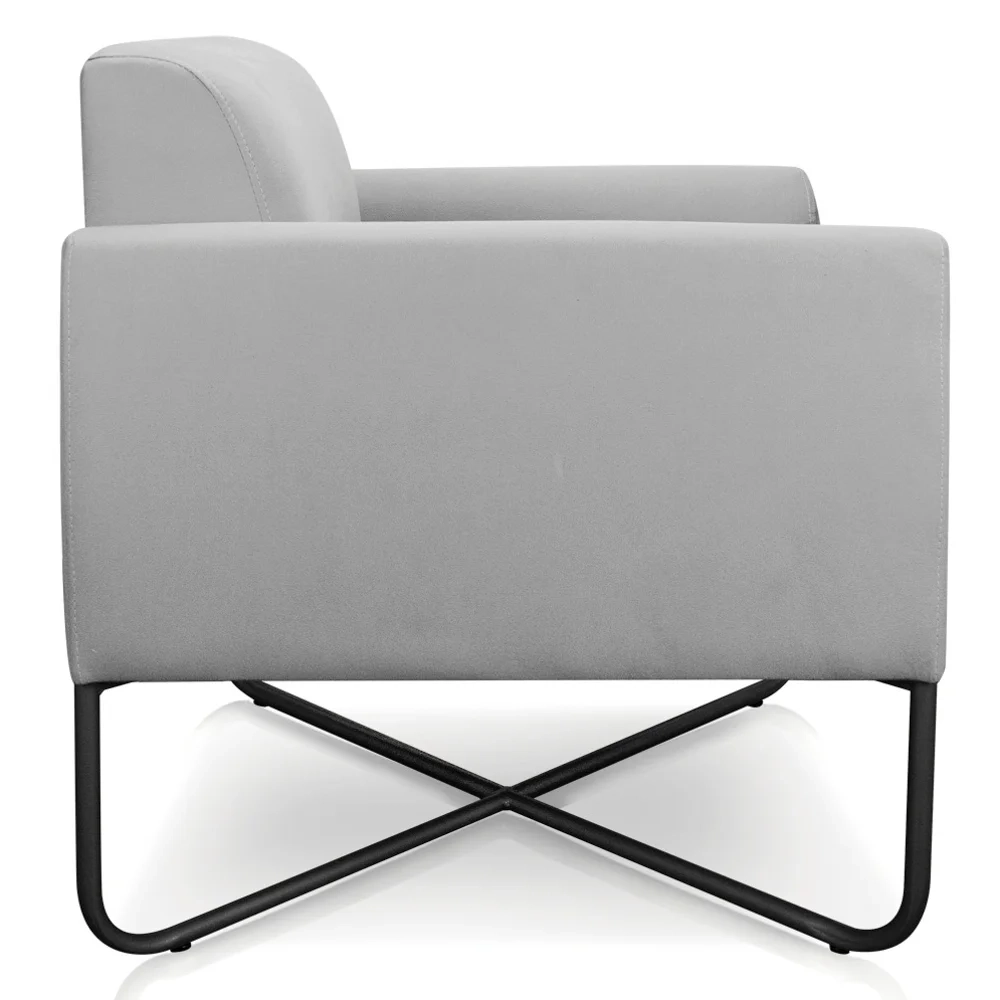 Poltrona Decorativa Base Industrial X Preta Maressa S10 Suede Cinza - Ibiza