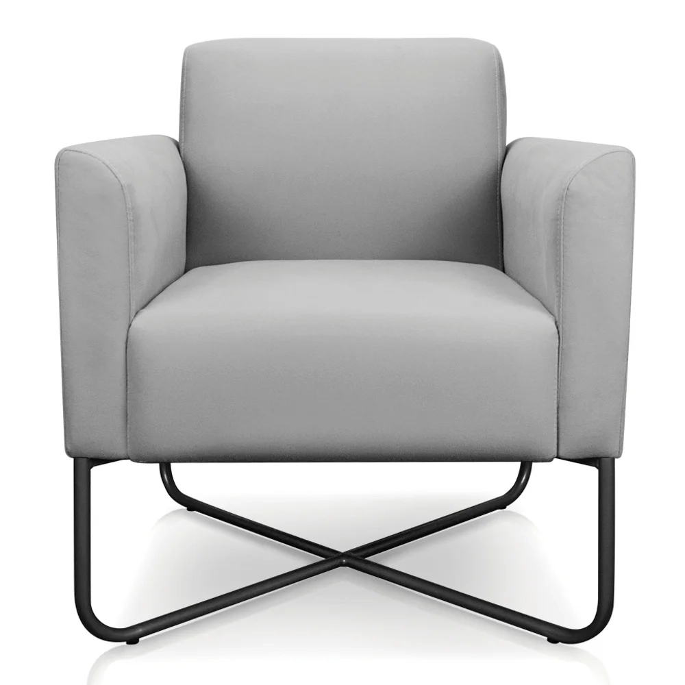 Poltrona Decorativa Base Industrial X Preta Maressa S10 Suede Cinza - Ibiza