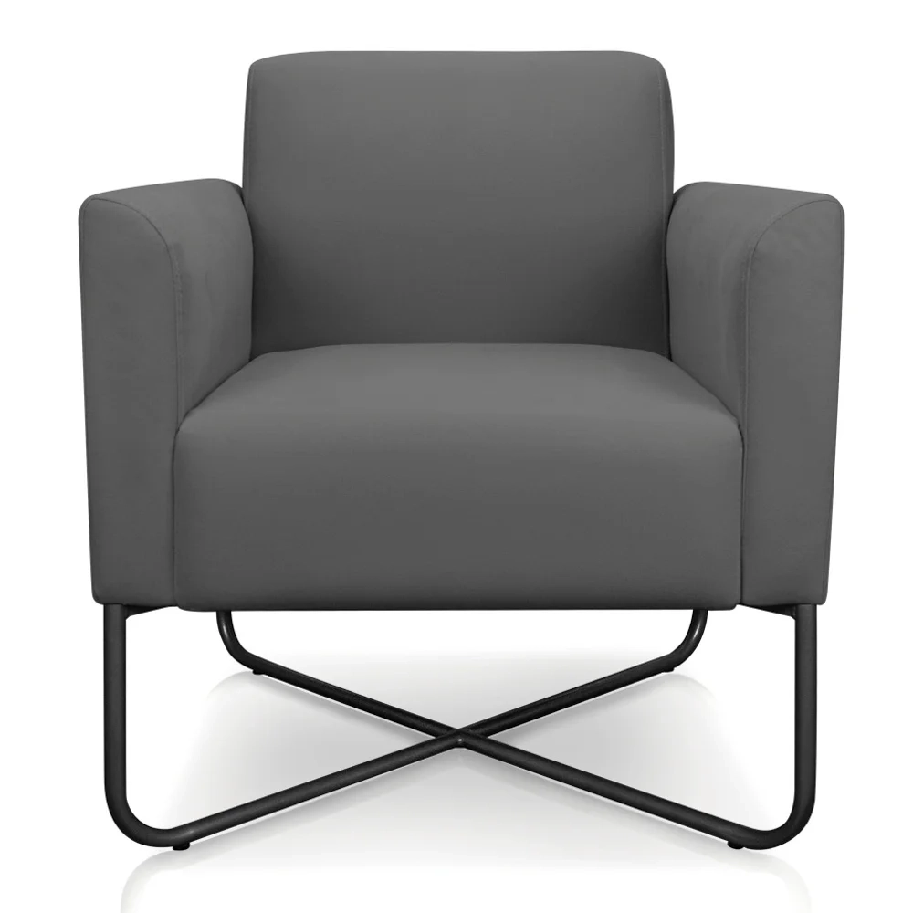 Poltrona Decorativa Base Industrial X Preta Maressa S08 Suede Grafite - Ibiza