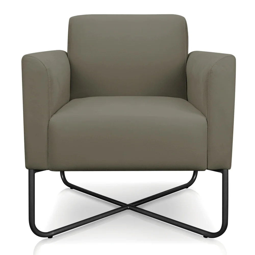 Poltrona Decorativa Base Industrial X Preta Maressa S12 Suede Marrom Rato - Ibiza