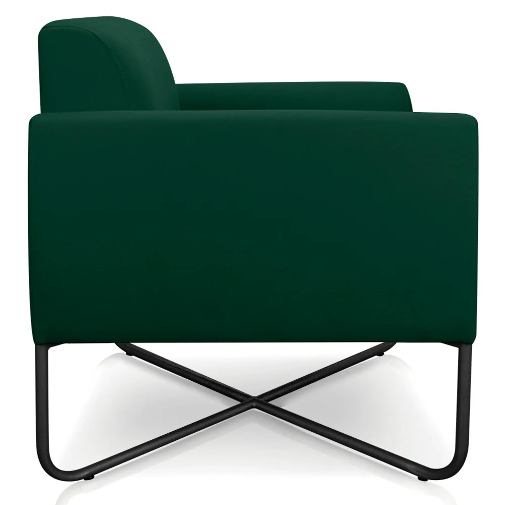 Poltrona Decorativa Base Industrial X Preta Maressa S23 Suede Verde - Ibiza