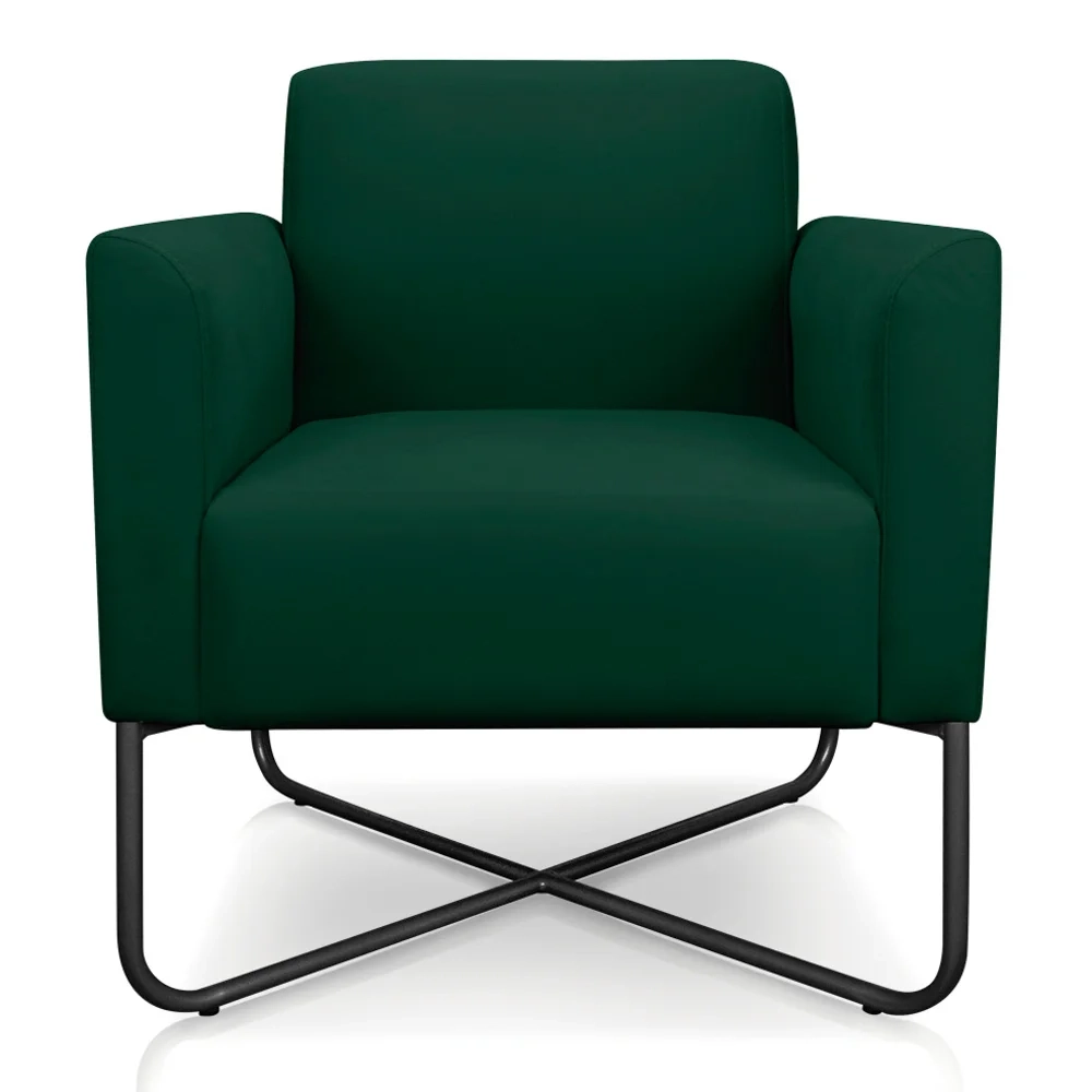 Poltrona Decorativa Base Industrial X Preta Maressa S23 Suede Verde - Ibiza