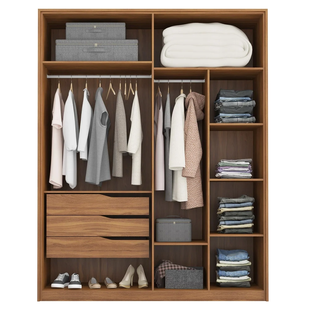 Guarda Roupa Casal 4 Portas 3 Gavetas Attore D02 Amendola/Grafito - Mpozenato