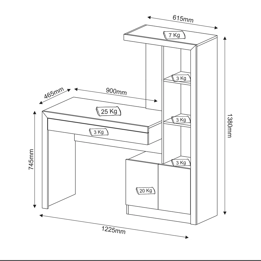 Estante Escrivaninha 2 Portas 1 Gaveta ME4143 Branco - Tecno Mobili