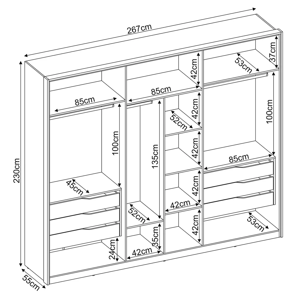 Guarda Roupa Casal 6 Portas 2 Com Espelhos 6 Gavetas Atrice D02 Amendola Touch - Mpozenato