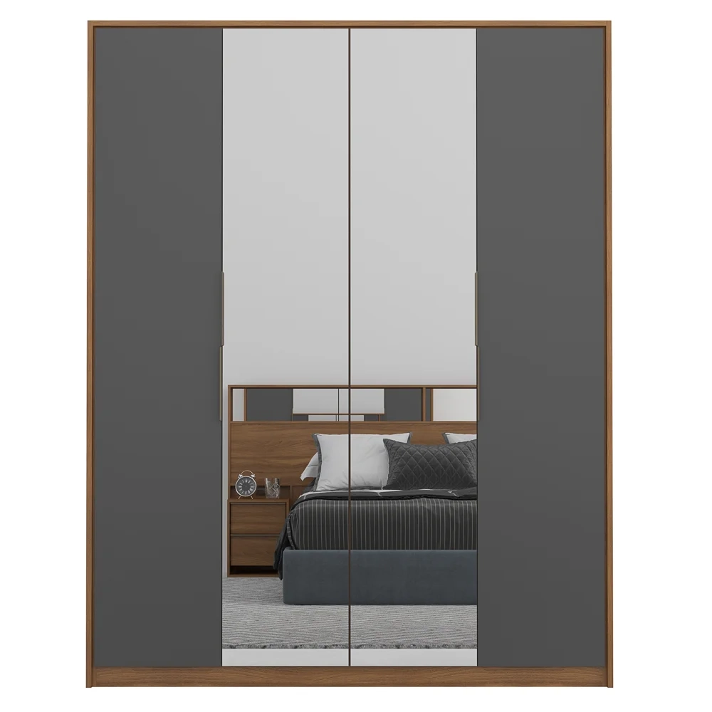 Guarda Roupa Casal 4 Portas 2 Com Espelhos Attore D02 Amendola/Grafito - Mpozenato