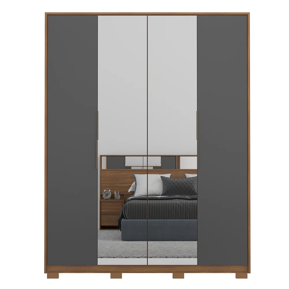 Guarda Roupa Casal Com Pés 4 Portas 2 Com Espelhos Attore D02 Amendola/Grafito - Mpozenato