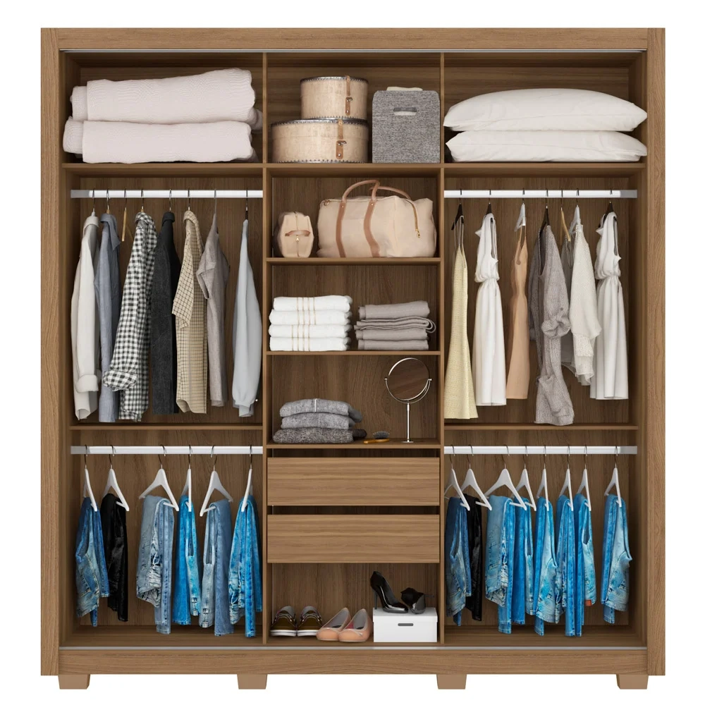 Guarda Roupa 3 Portas 2 Gavetas Com Pés Quadrado Residence D02 Amendola/Off White - Mpozenato