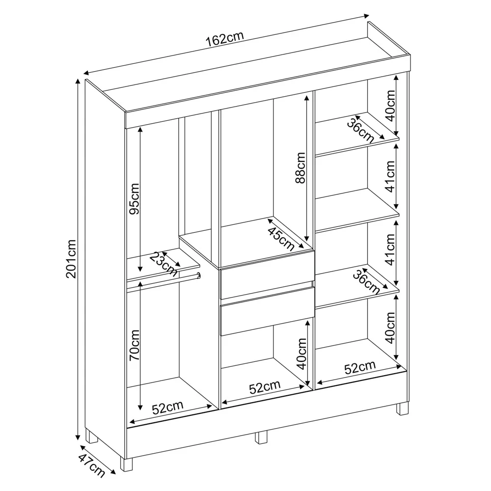 Guarda Roupa Casal 8 Portas 2 Com Espelho Elite 2 Gavetas Munique D02 Amendola Touch - Mpozenato