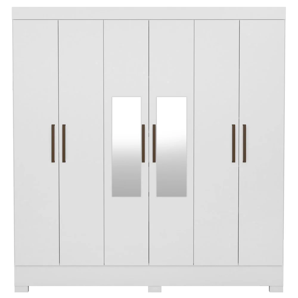 Guarda Roupa Casal 6 Portas com Espelho Elite 3 Gavetas Pratico D02 Branco - Mpozenato