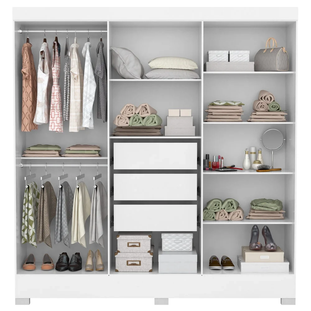 Guarda Roupa Casal 6 Portas com Espelho Elite 3 Gavetas Pratico D02 Branco - Mpozenato