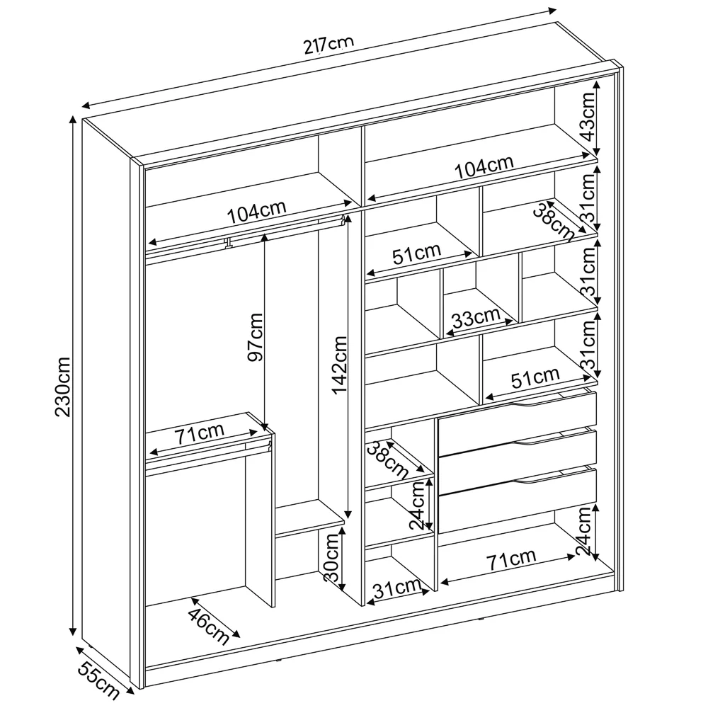 Guarda Roupa Casal 2 Portas 2 Com Espelhos 3 Gavetas Belga D02 Amendola Touch - Mpozenato
