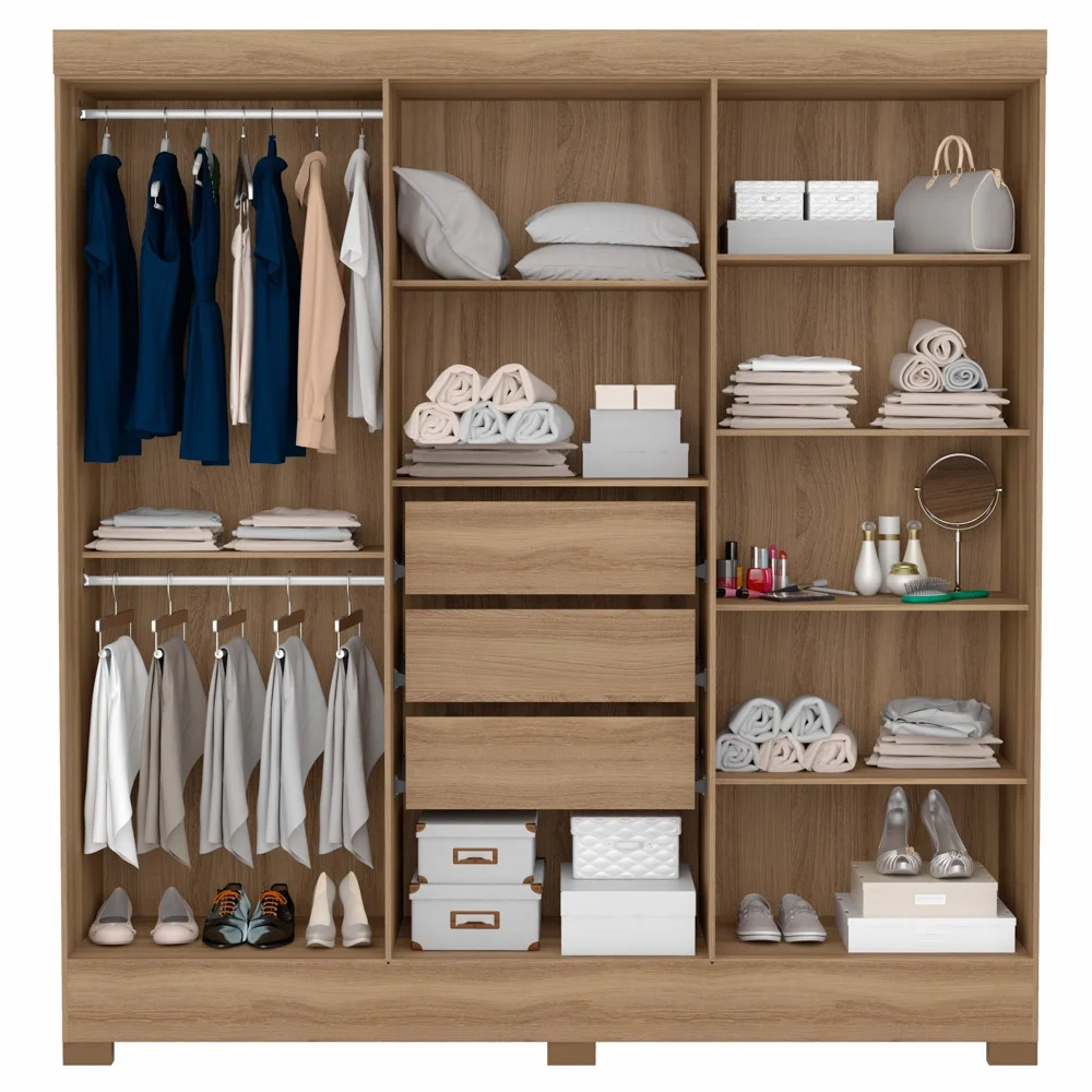 Guarda Roupa Casal 6 Portas com Espelho Elite 3 Gavetas Pratico D02 Amendola Touch - Mpozenato