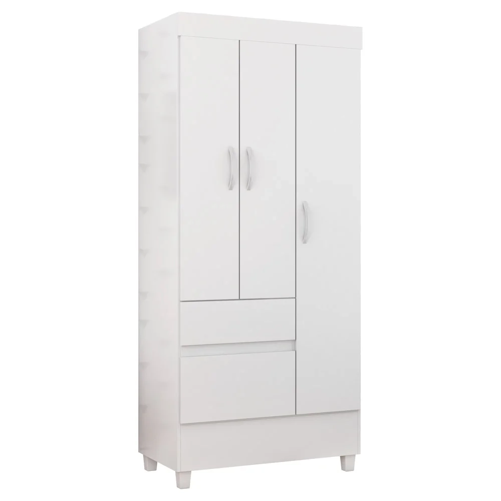 Guarda Roupa Flex 3 Portas 2 Gavetas Wind D02 Branco/Rosa/Branco - Mpozenato
