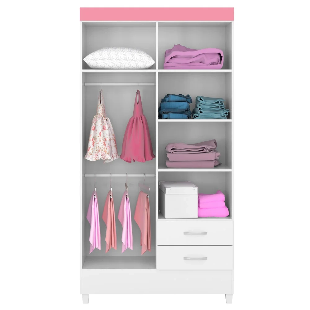 Guarda Roupa Flex 4 Portas 2 Gavetas Astro D02 Branco/Rosa/Branco - Mpozenato