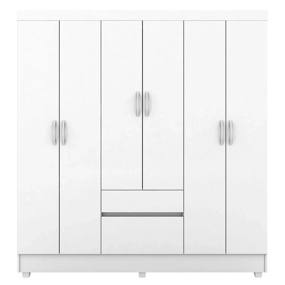 Guarda Roupa Casal Flex 6 Portas 2 Gavetas Flash II D02 Branco/Rosa/Branco - Mpozenato