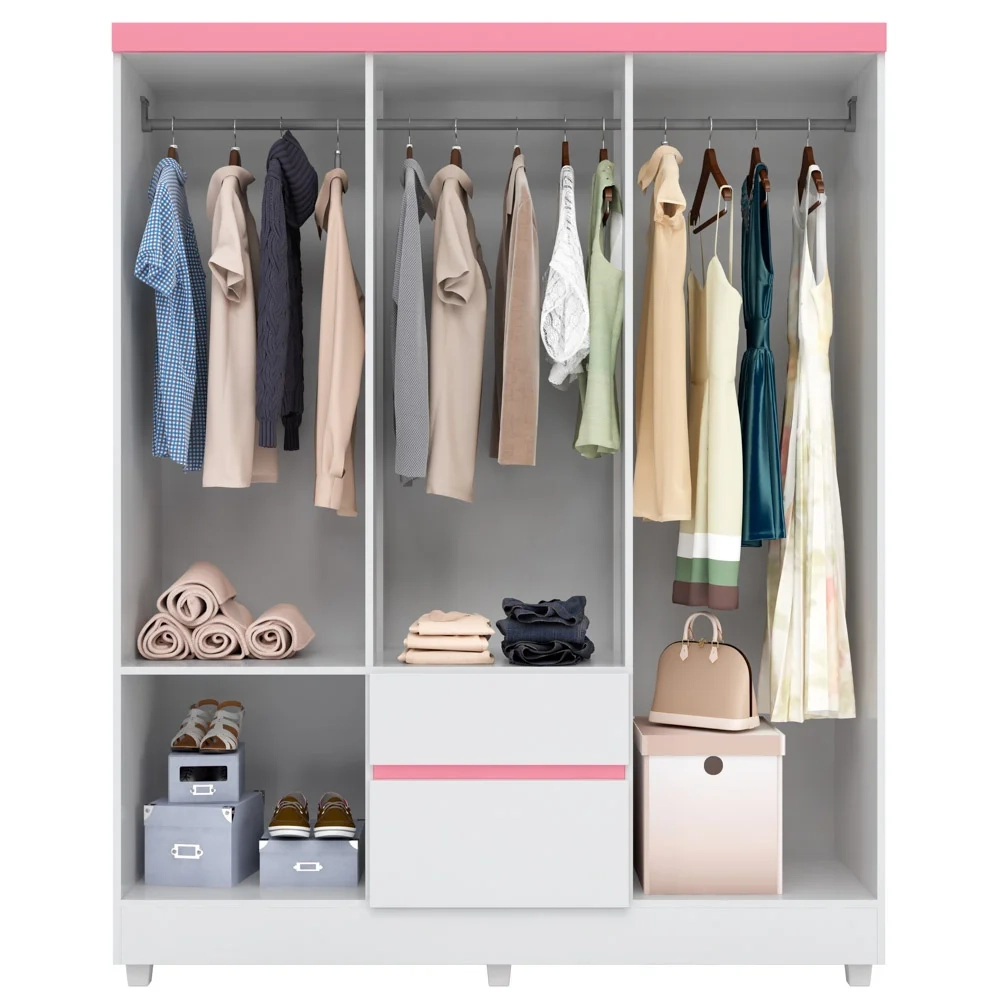 Guarda Roupa Casal Flex 6 Portas 2 Gavetas Flash II D02 Branco/Rosa/Branco - Mpozenato