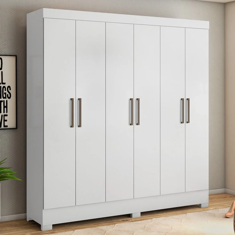 Guarda Roupa Casal 6 Portas 3 Gavetas Pratico D02 Branco - Mpozenato