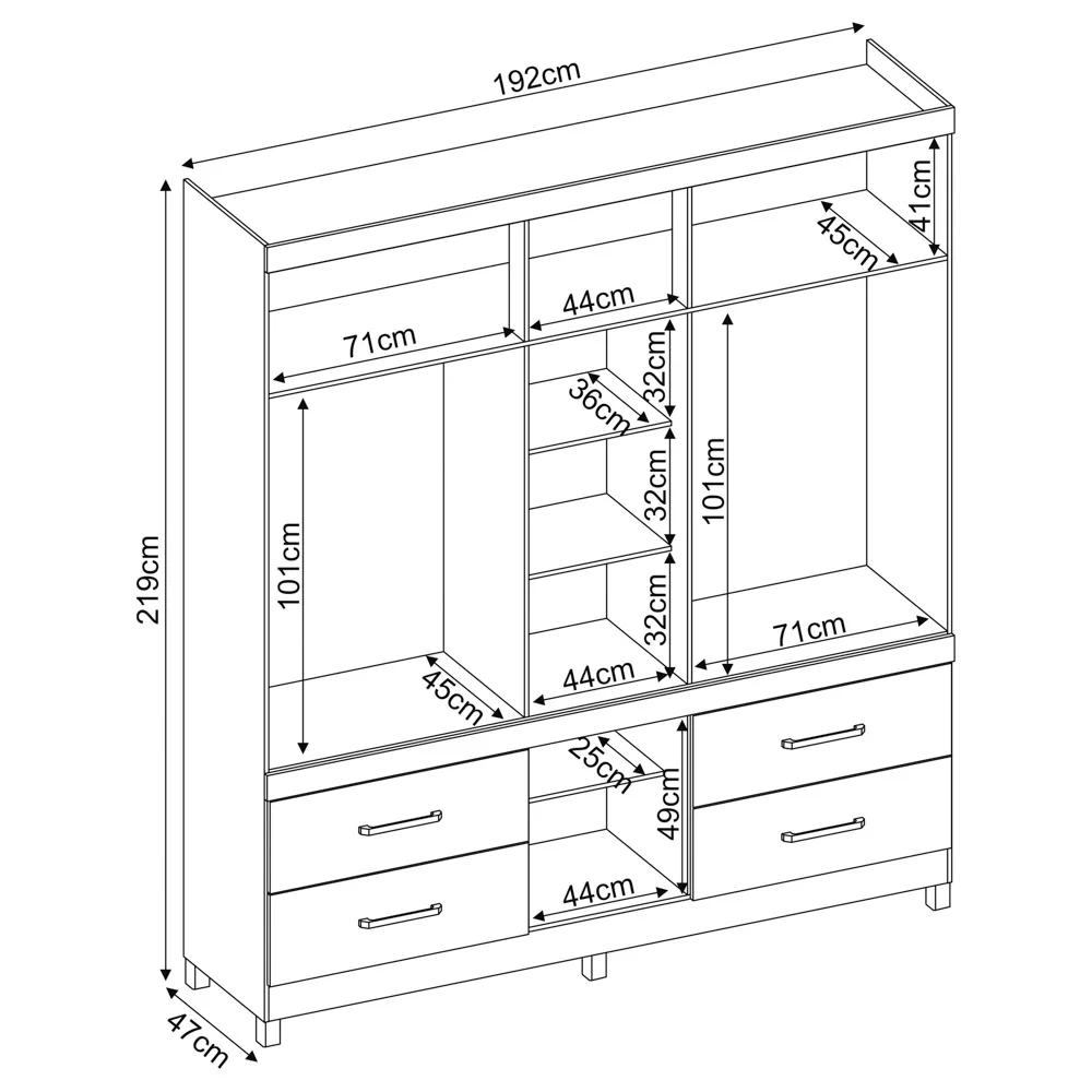 Guarda Roupa 6 Portas 4 Gavetas Guarujá D02 Amendola Touch - Mpozenato