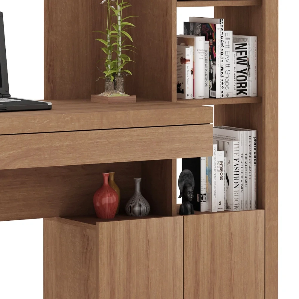 Estante Escrivaninha 2 Portas 1 Gaveta ME4143 Amêndoa - Tecno Mobili