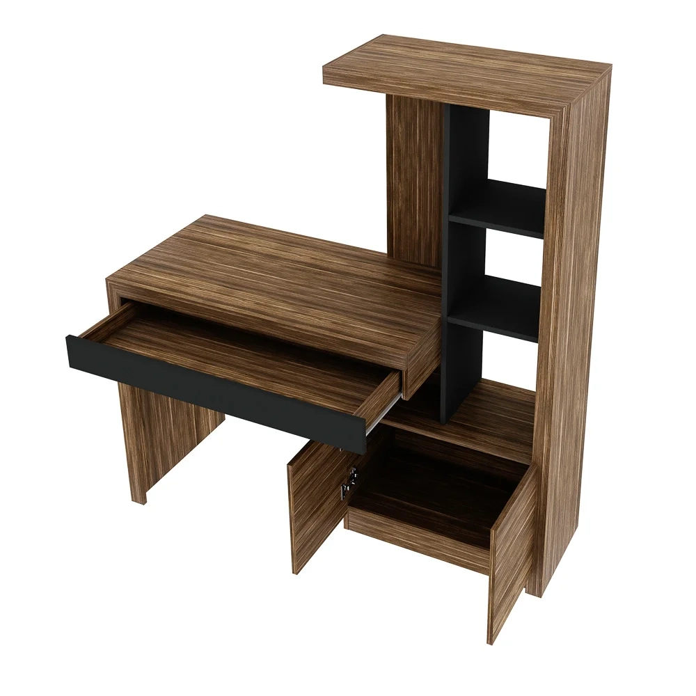 Estante Escrivaninha 2 Portas 1 Gaveta ME4143 Nogal/Preto - Tecno Mobili