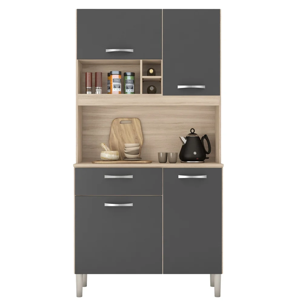 Kit Cozinha Compacta 4 Portas 1 Gaveta Malta D02 Avena/Grafito - Mpozenato