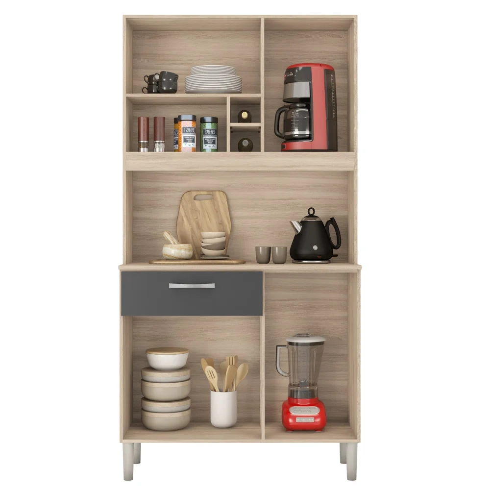 Kit Cozinha Compacta 4 Portas 1 Gaveta Malta D02 Avena/Grafito - Mpozenato